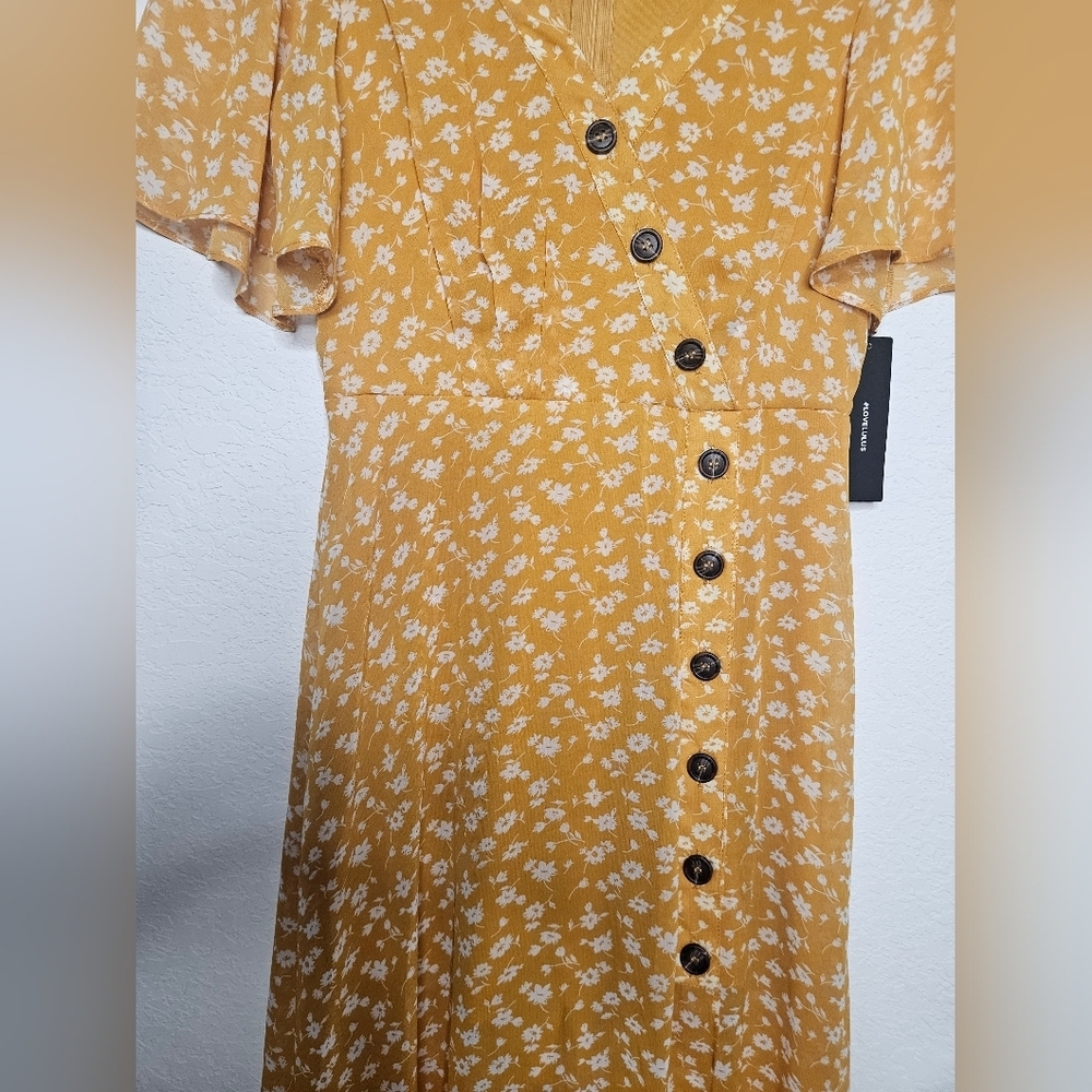 NWT Lulu's After-Bloom Delight Golden Yellow Ditsy Floral Print Midi Dress XS - Picture 8 of 16